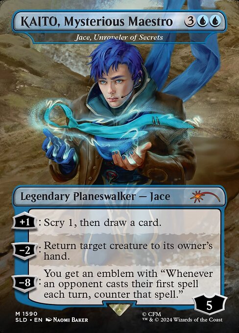 Jace, Unraveler of Secrets "KAITO, Mysterious Maestro" - Rainbow Foil  Extended Art - LaughingDragonMTG