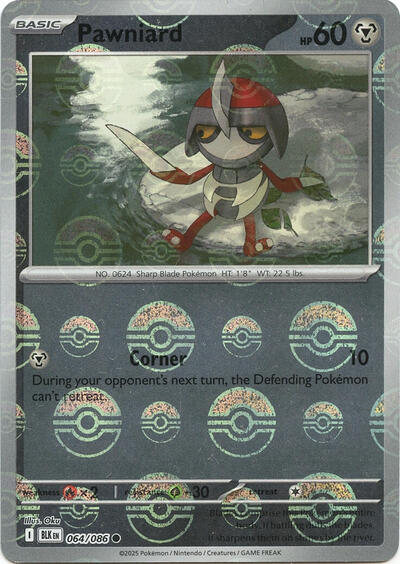Pawniard (Poke Ball Pattern, #064/086) - Holofoil - Heavy J's Card House Pawniard (Poke Ball Pattern, #064/086) - Holofoil - Heavy J's Card House