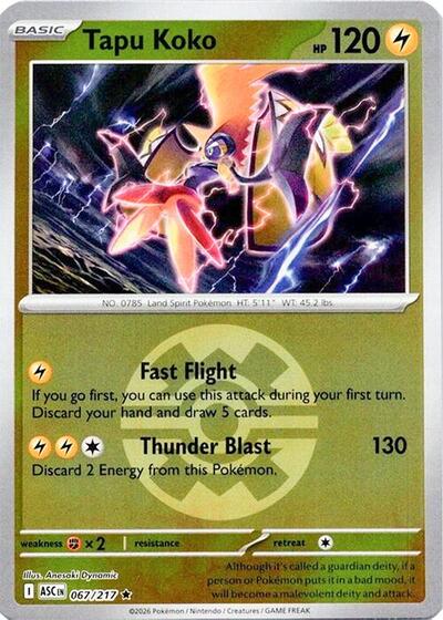 Tapu Koko (Quick Ball, #067/217) - Reverse Holofoil - Heavy J's Card House Tapu Koko (Quick Ball, #067/217) - Reverse Holofoil - Heavy J's Card House